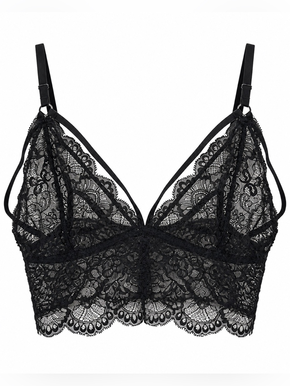 Mentionables Black Floral Lace Longline Bralette